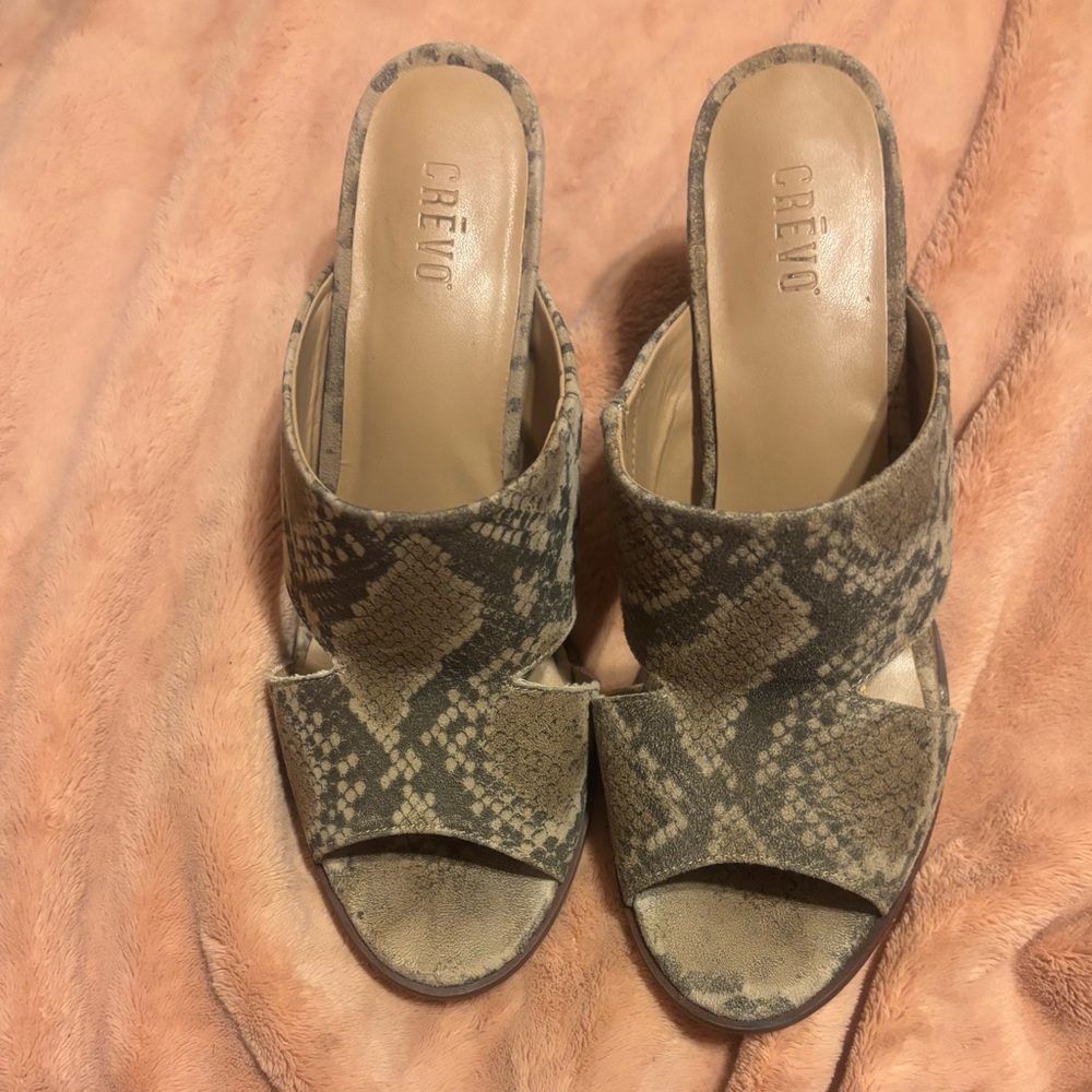 Crevo Women's Beige Snake Print Mules